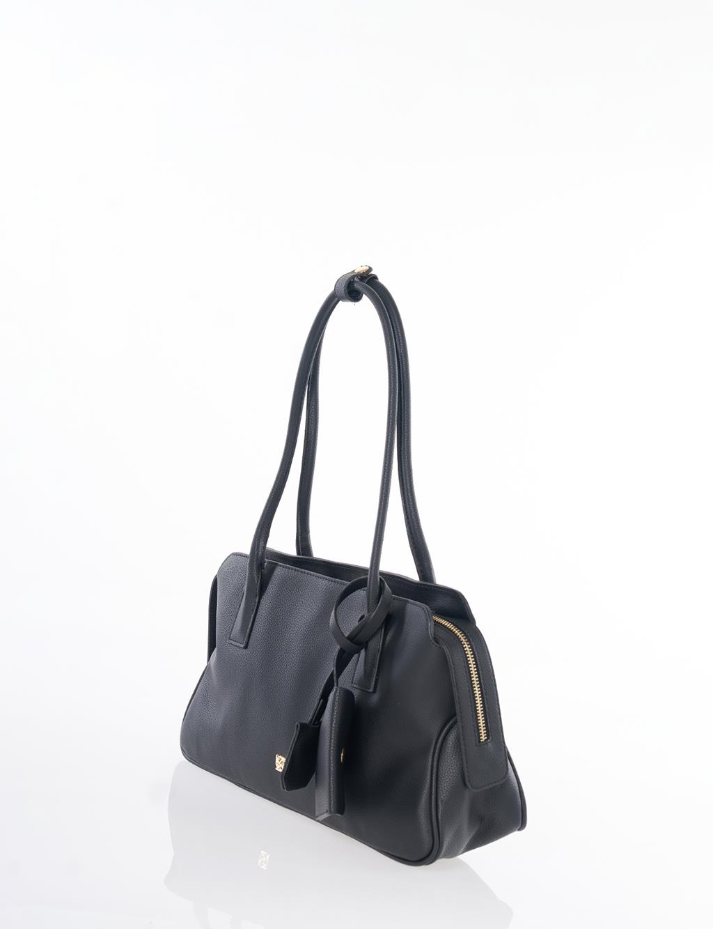 Faux Leather Shoulder Bag Black