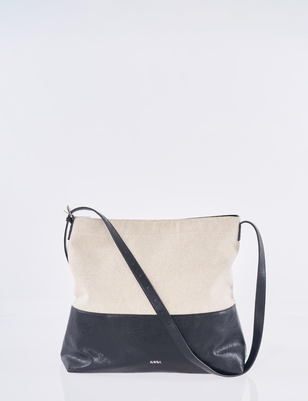 Leather-Trimmed Shopper Bag - Black