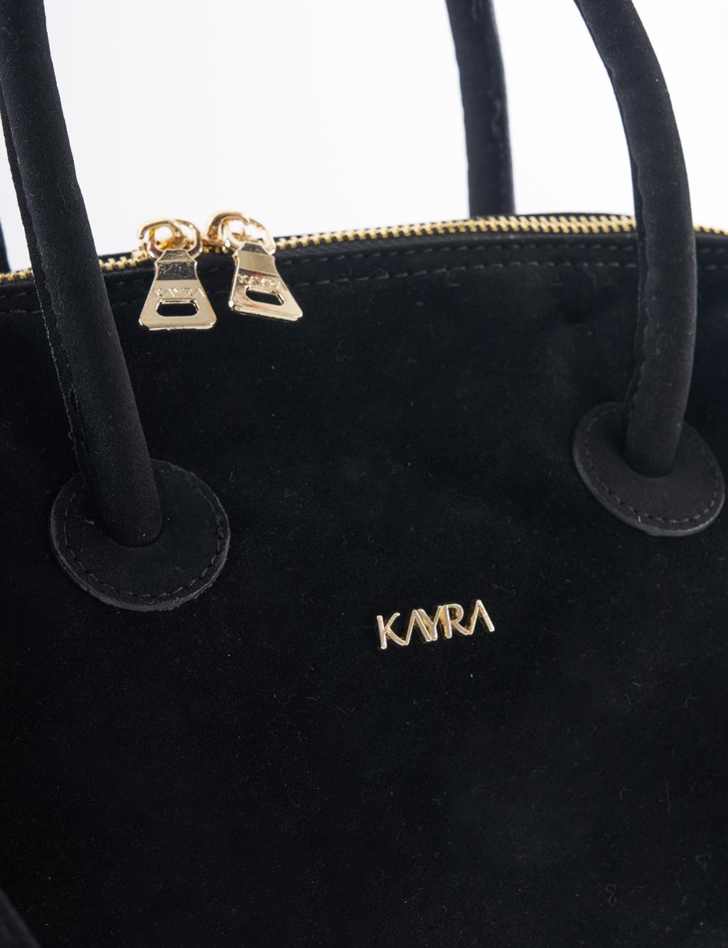 Logo Suede Handbag - Black