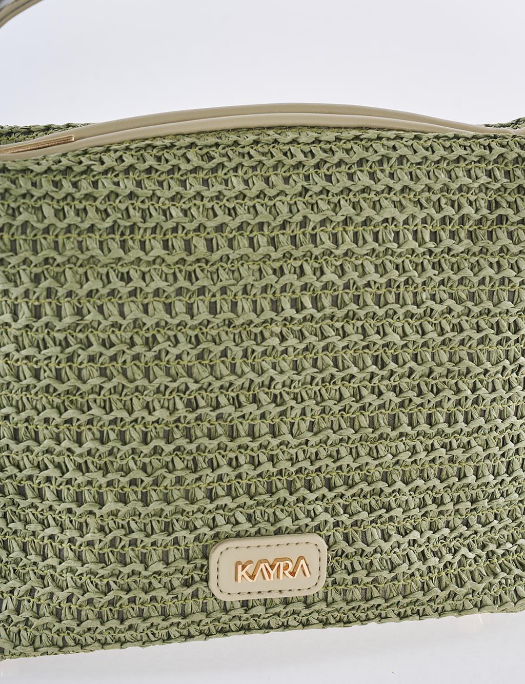 Straw Bag with Leather Trim - Mint