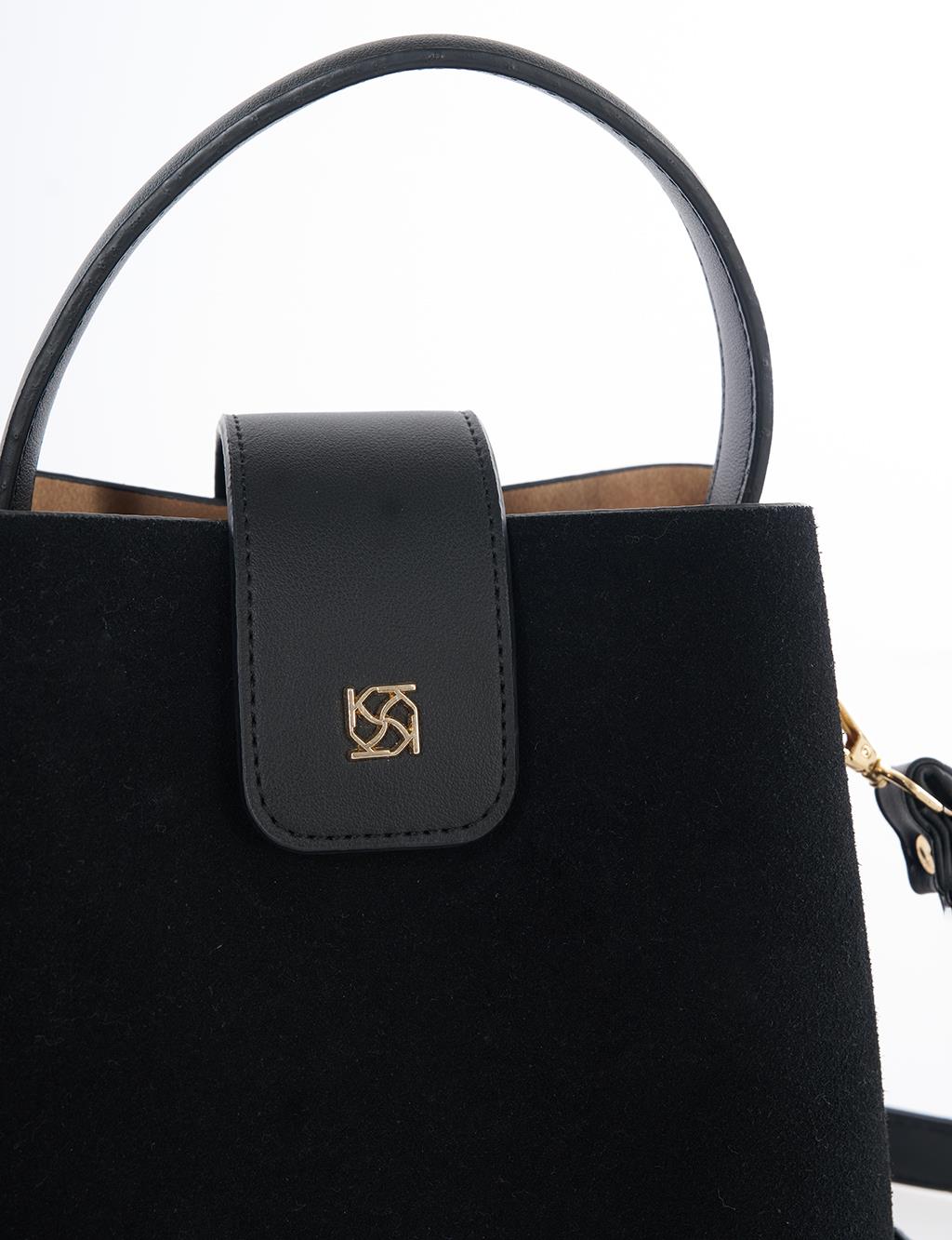 Nubuck Bag with Cover in Black