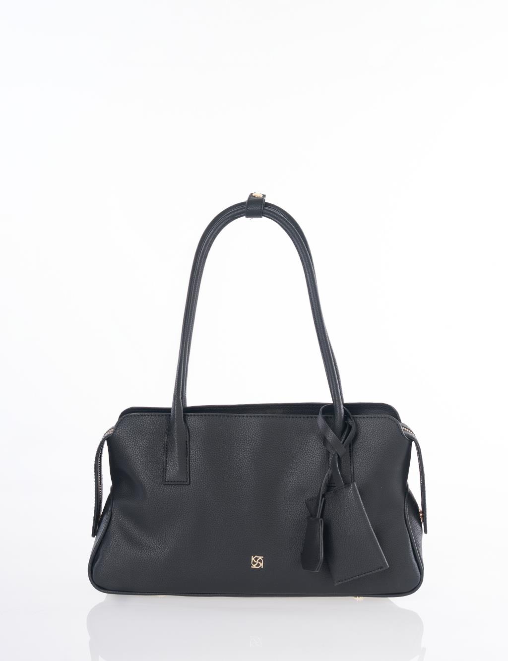 Faux Leather Shoulder Bag Black