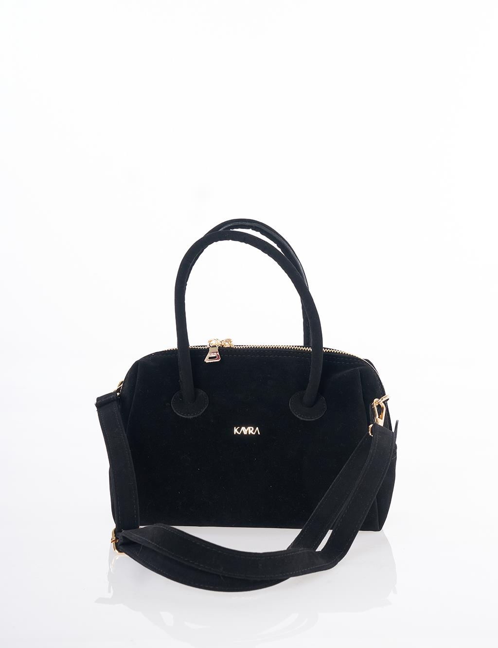 Logo Suede Handbag - Black