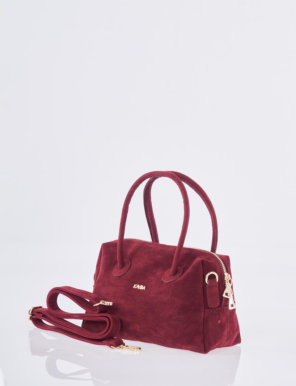 Logo Suede Handbag - Burgundy