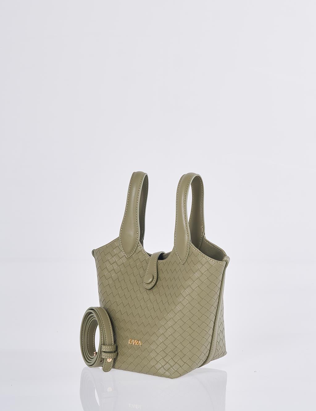 Faux Leather Handbag - Light Khaki