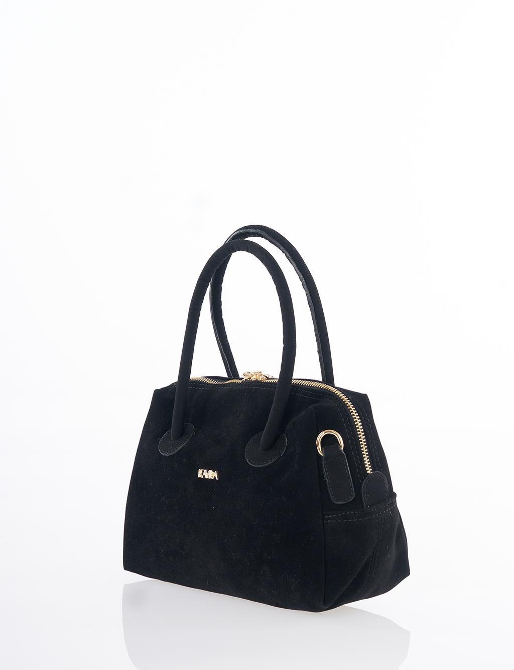 Logo Suede Handbag - Black