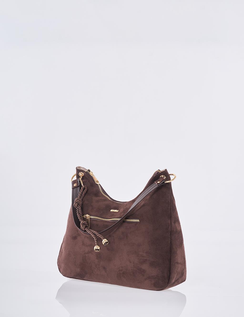 Logo Suede Bag Dark Brown