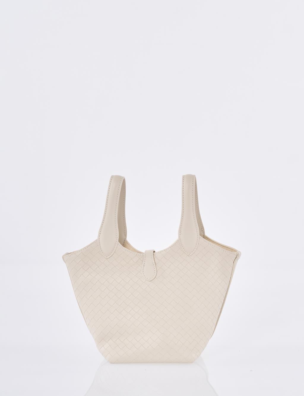 Faux Leather Handbag - Stone