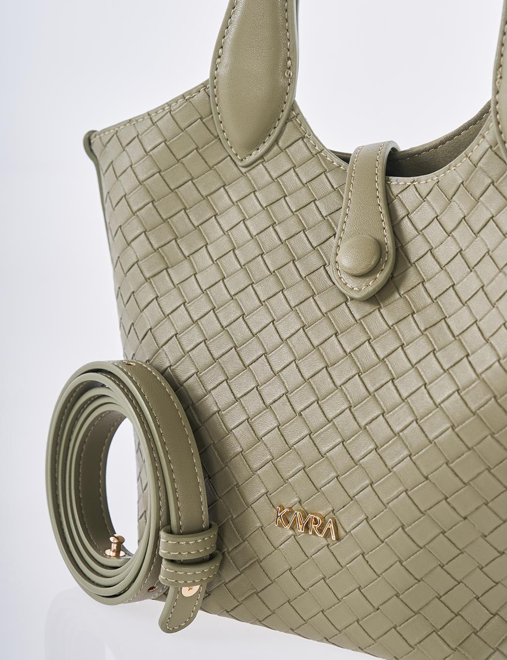 Faux Leather Handbag - Light Khaki