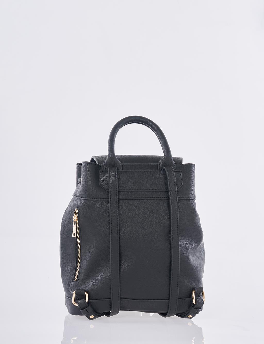 Faux Leather Backpack Black