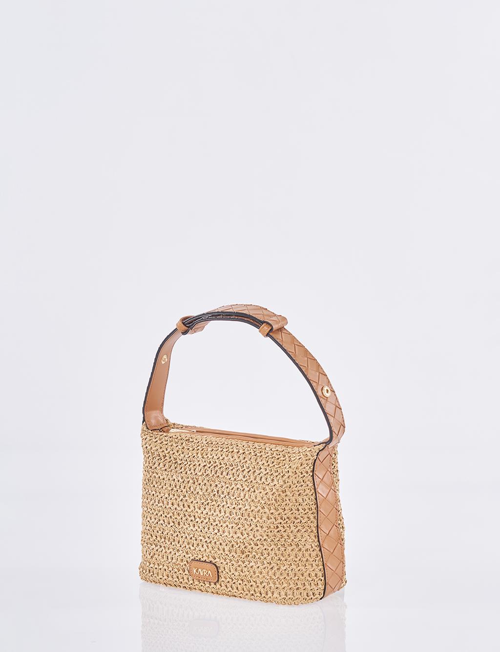 Straw Bag with Leather Trim - Tan