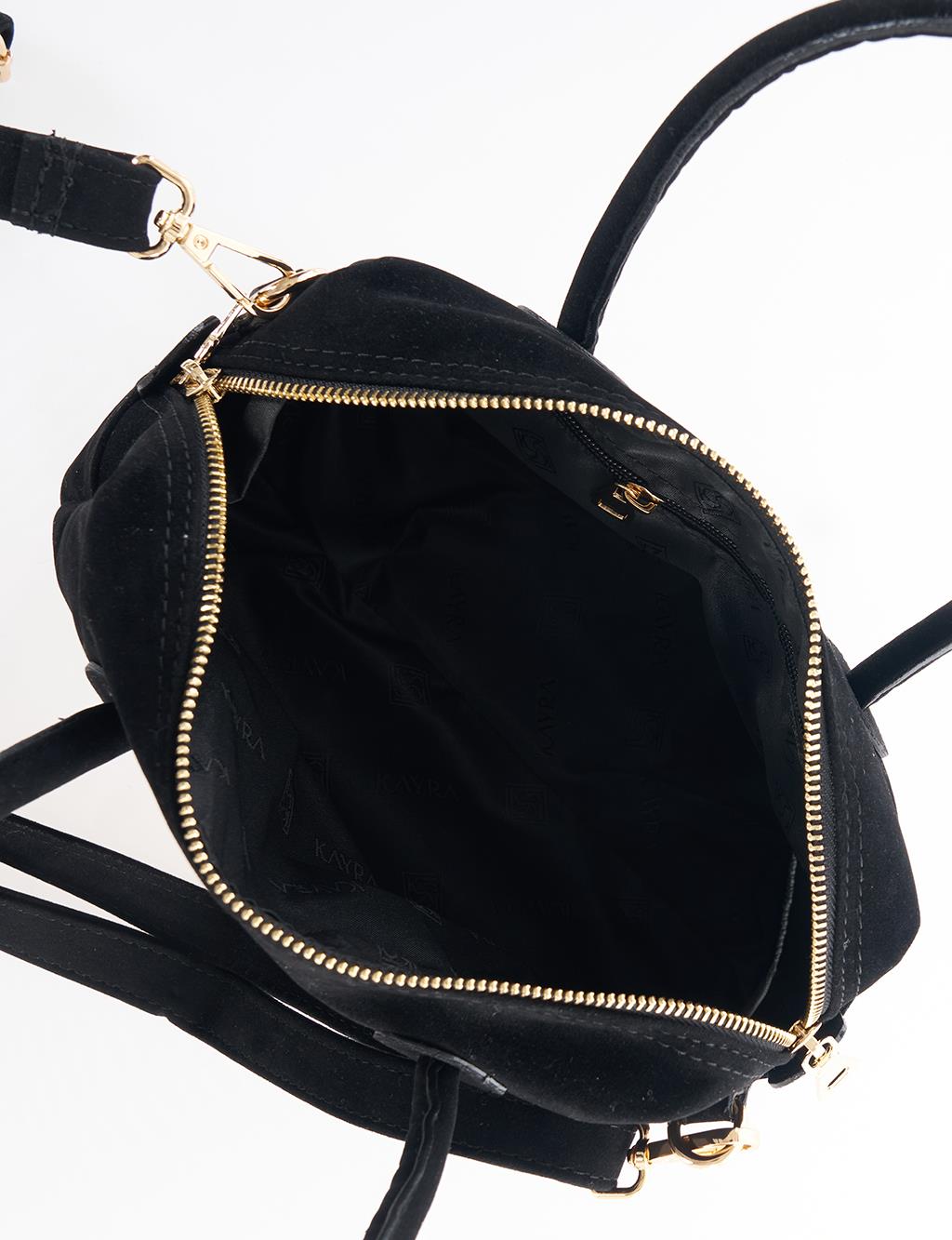 Logo Suede Handbag - Black