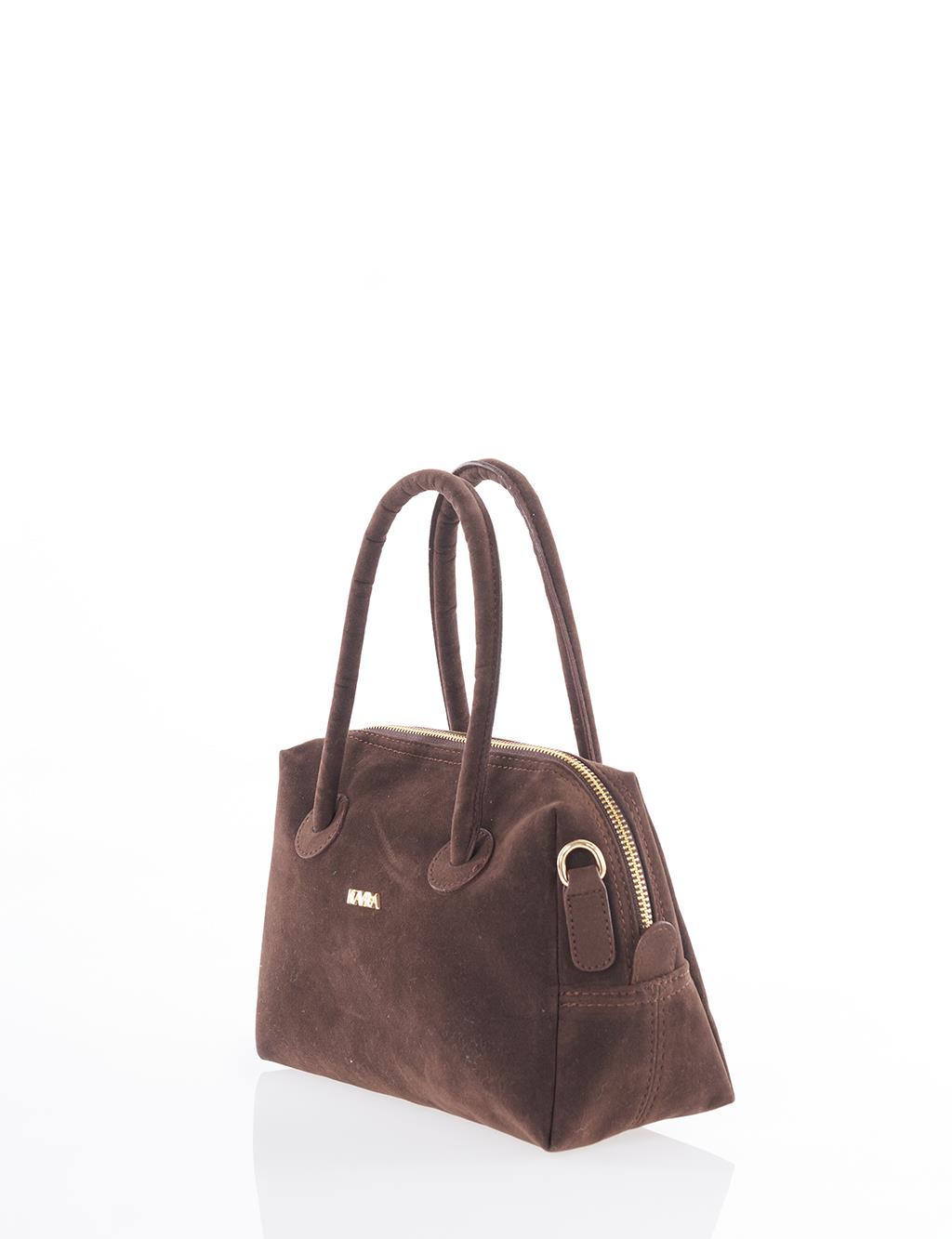 Logo Suede Handbag - Dark Brown