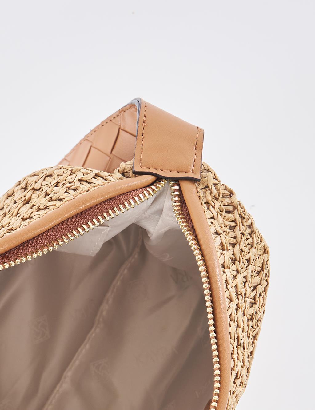 Straw Bag with Leather Trim - Tan