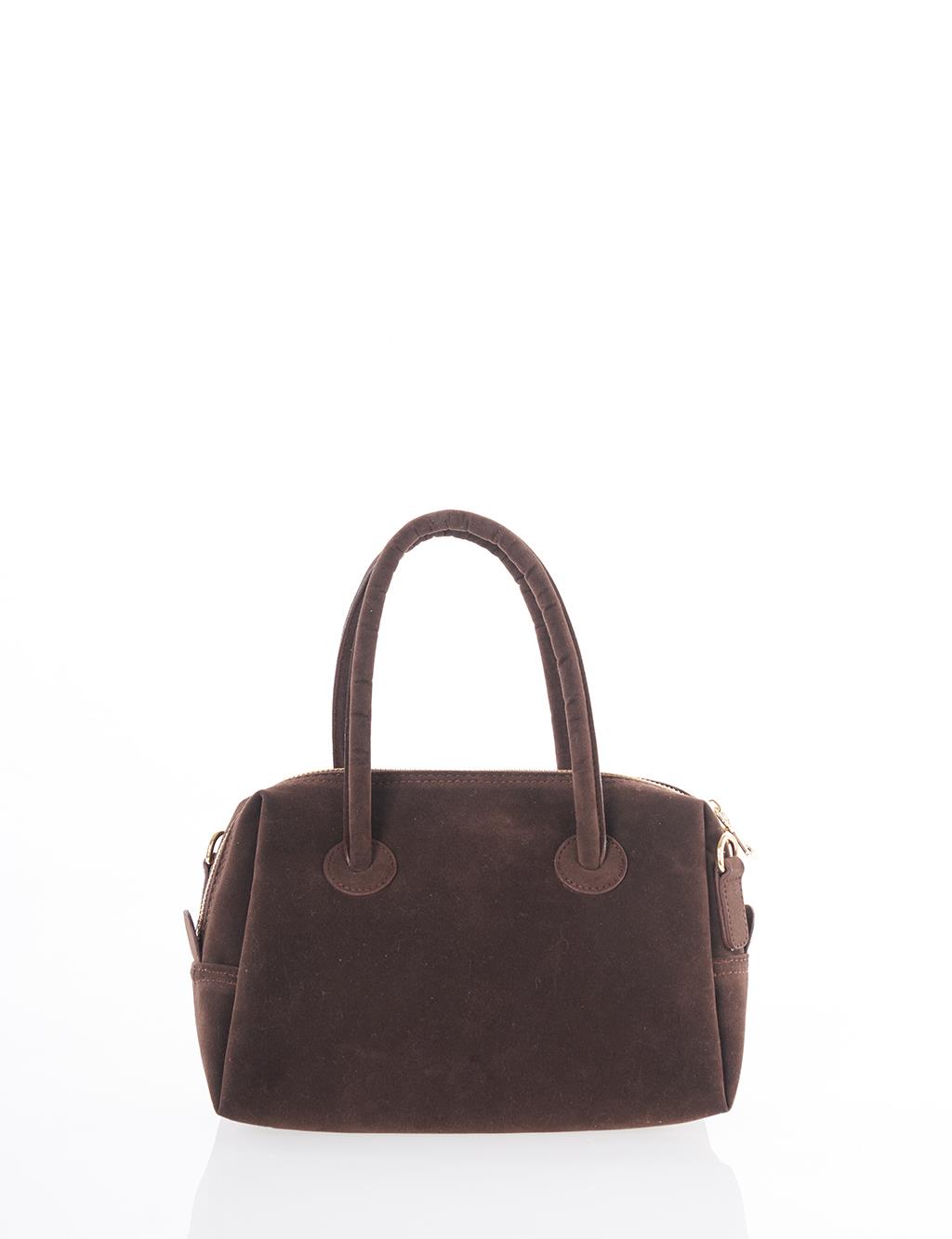 Logo Suede Handbag - Dark Brown