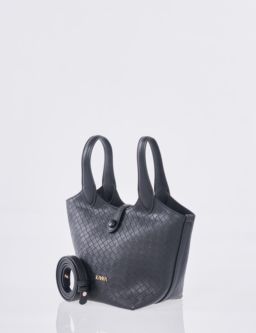 Faux Leather Handbag - Black