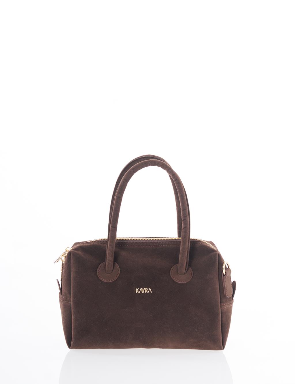 Logo Suede Handbag - Dark Brown