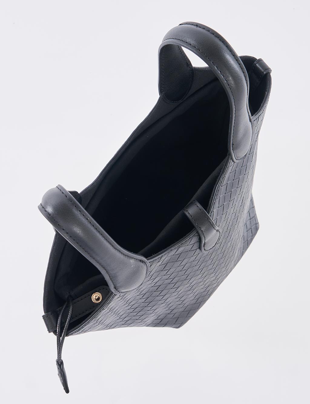 Faux Leather Handbag - Black