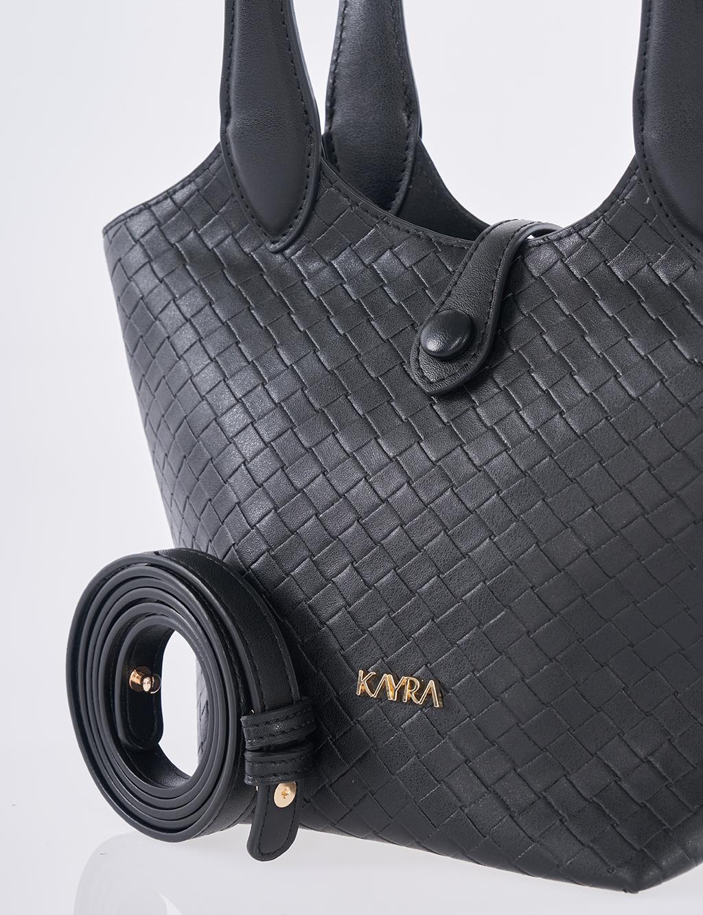 Faux Leather Handbag - Black