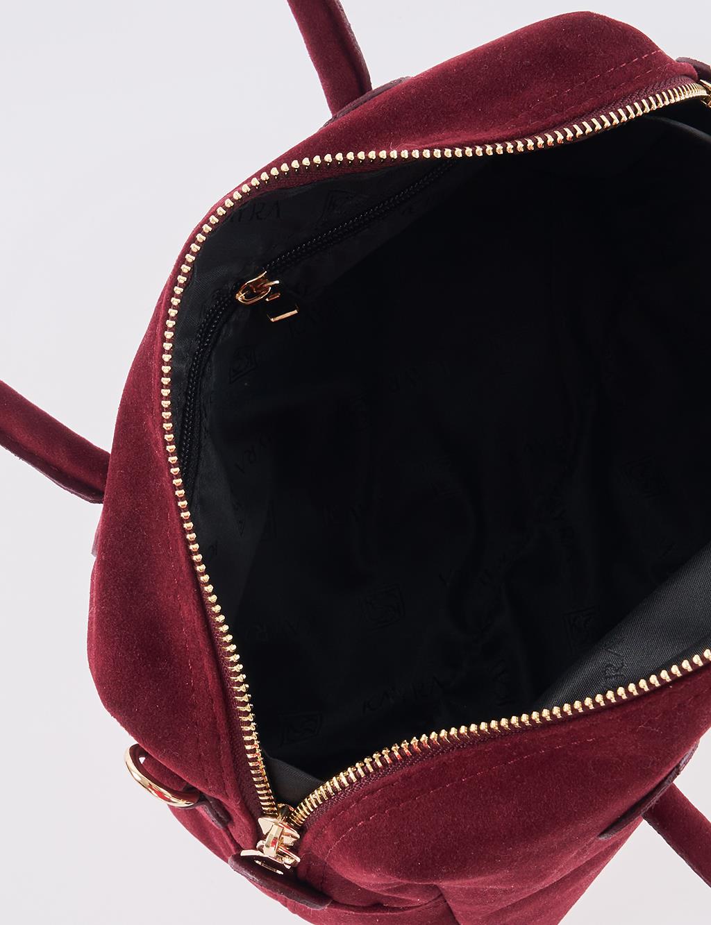 Logo Suede Handbag - Burgundy