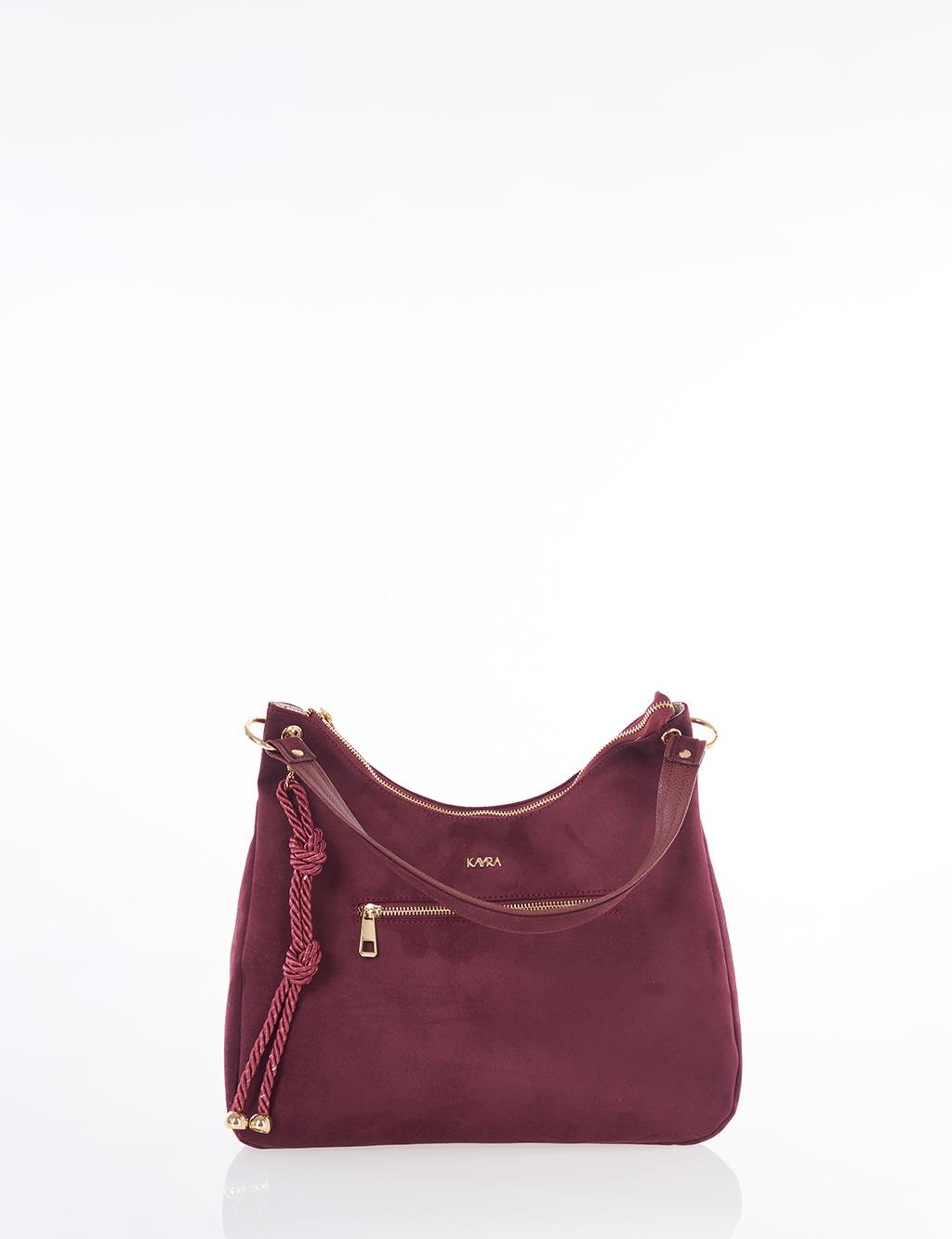 Logo Suede Bag Burgundy