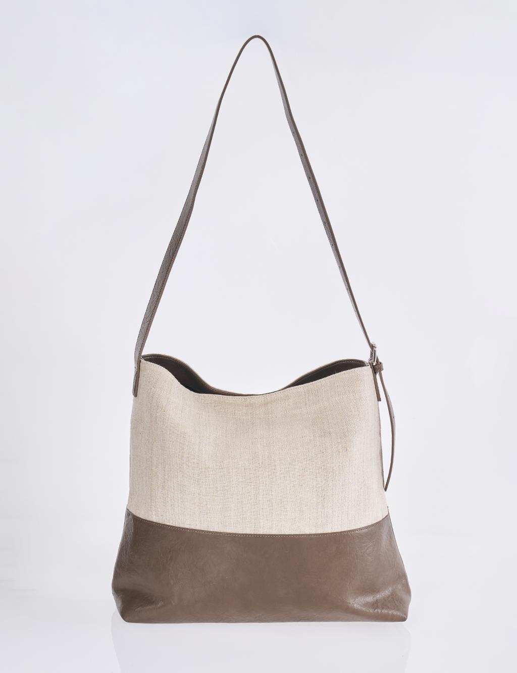 Leather-Trimmed Shopper Bag - Dark Brown