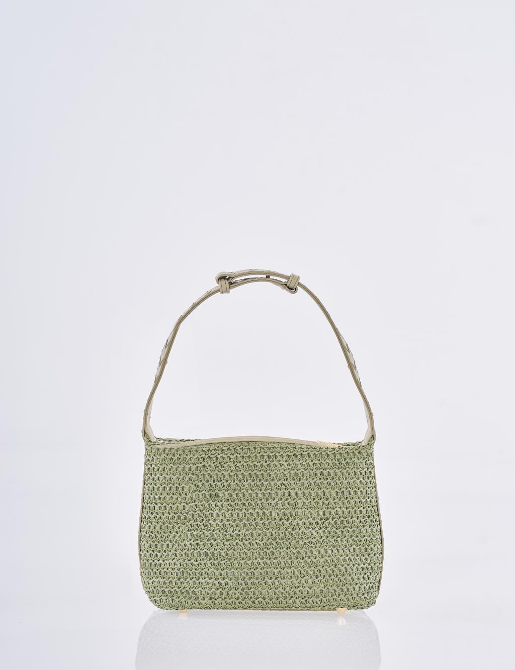 Straw Bag with Leather Trim - Mint