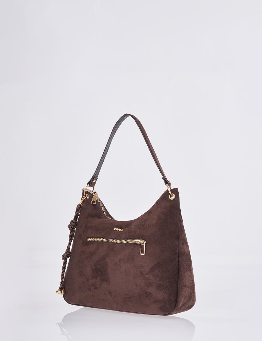 Logo Suede Bag Dark Brown