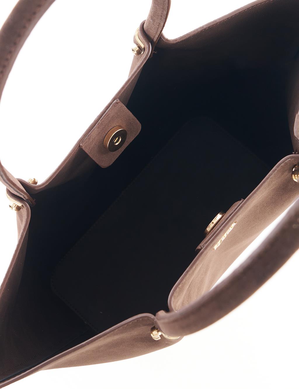 Suede Shoulder Bag Dark Brown