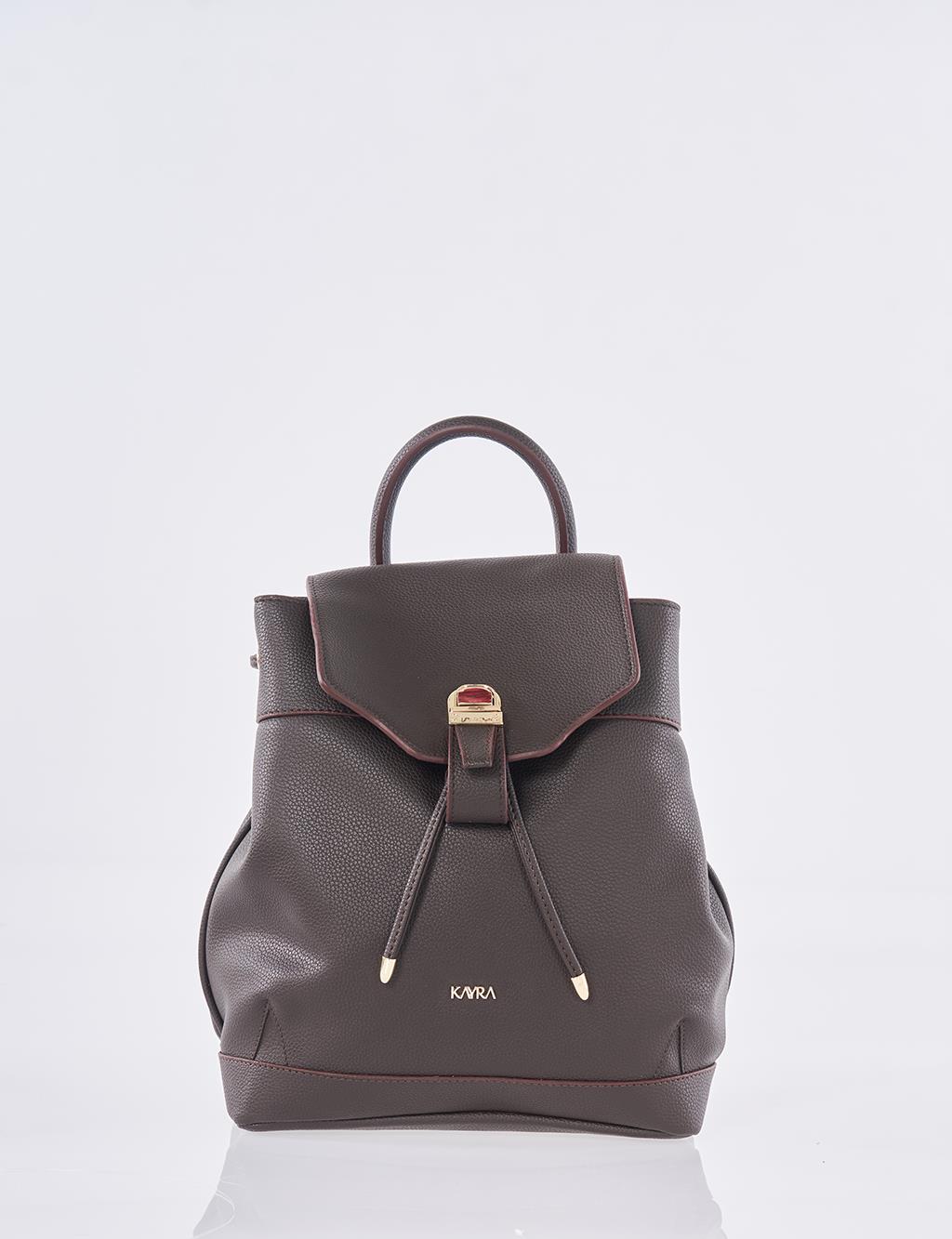 Faux Leather Backpack Dark Brown