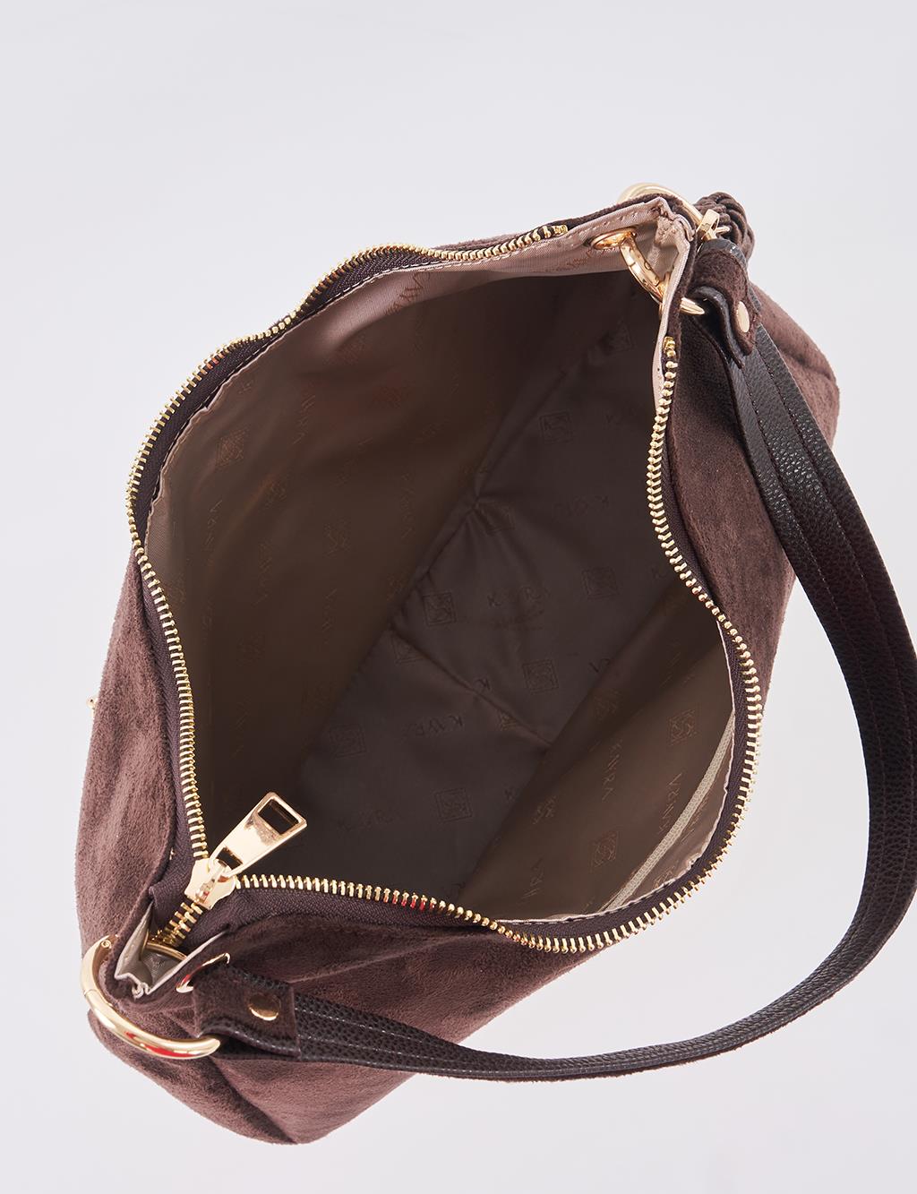 Logo Suede Bag Dark Brown