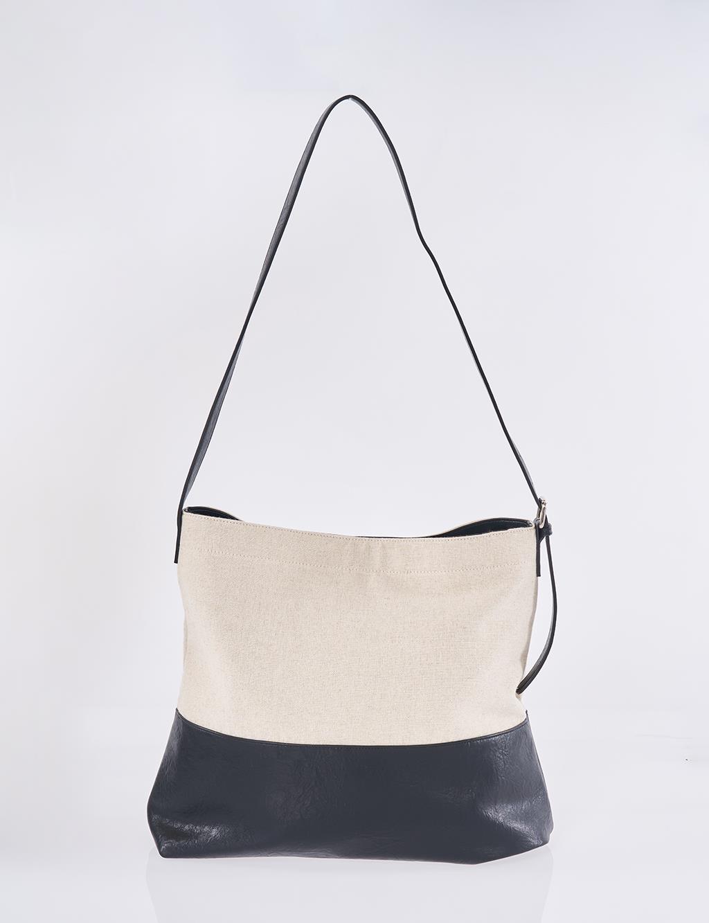 Leather-Trimmed Shopper Bag - Black
