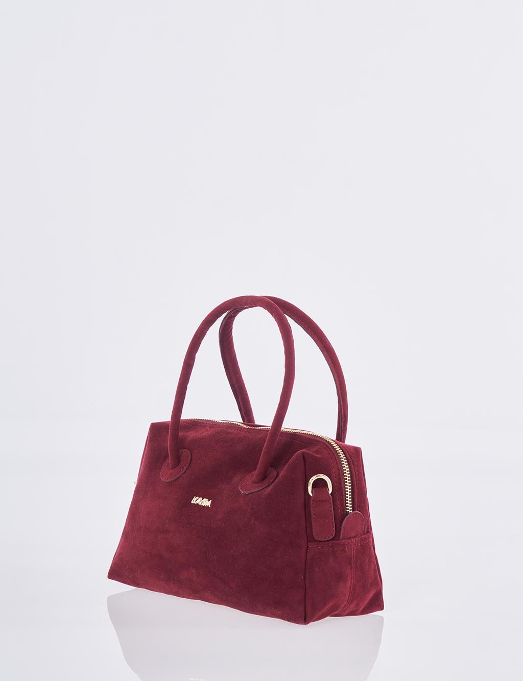 Logo Suede Handbag - Burgundy