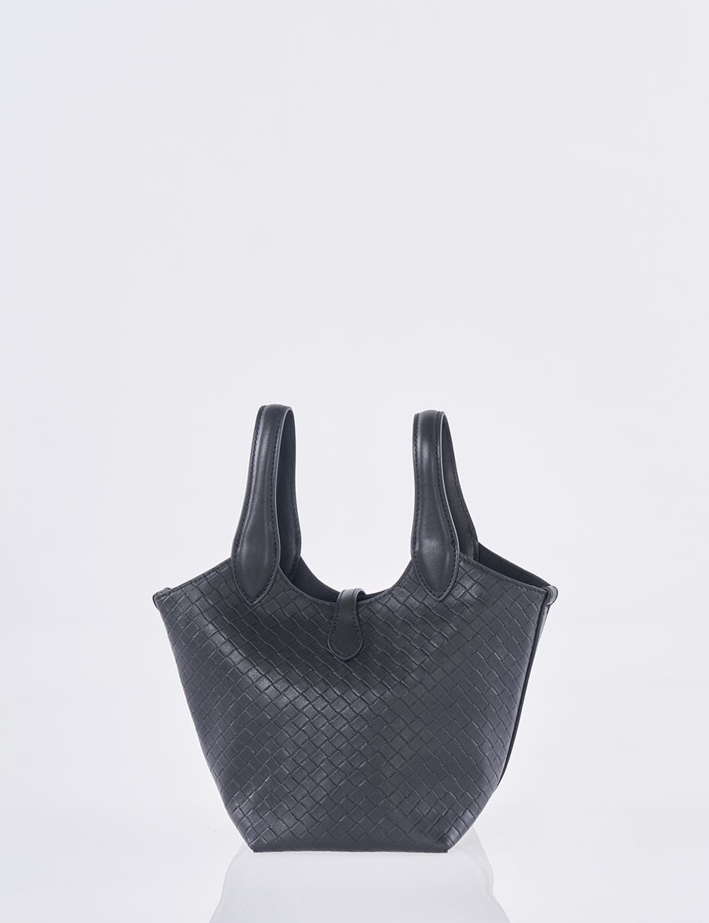 Faux Leather Handbag - Black