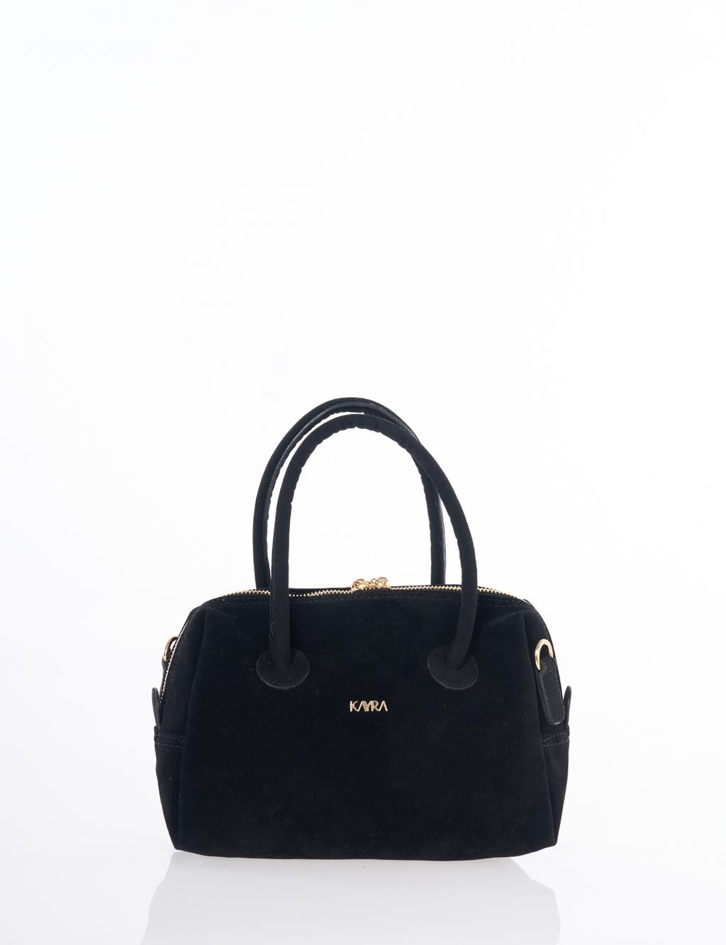Logo Suede Handbag - Black