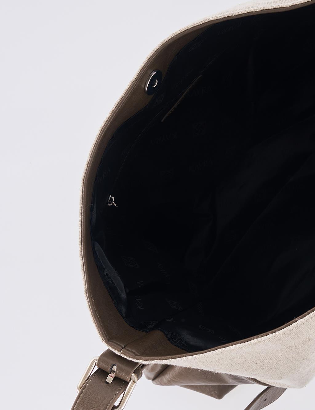 Leather-Trimmed Shopper Bag - Dark Brown