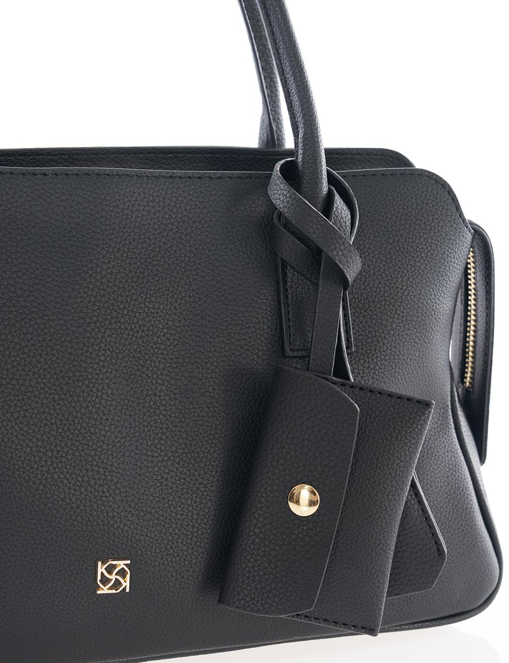 Faux Leather Shoulder Bag Black