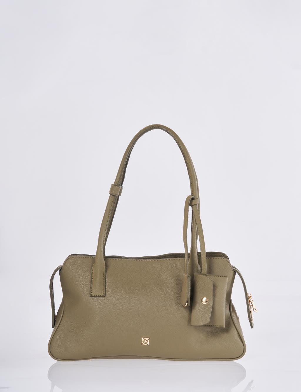 Faux Leather Shoulder Bag Khaki