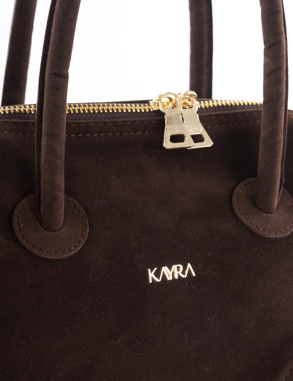 Logo Suede Handbag - Dark Brown