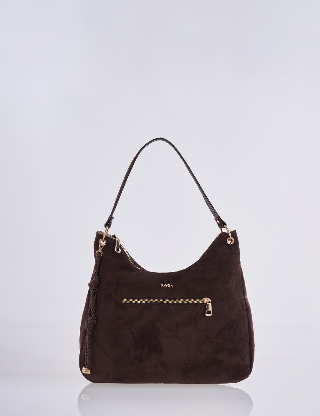 Logo Suede Bag Dark Brown