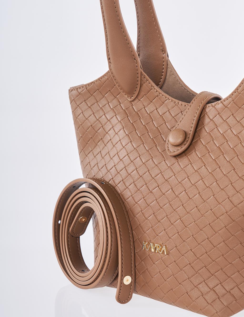 Faux Leather Handbag - Brown