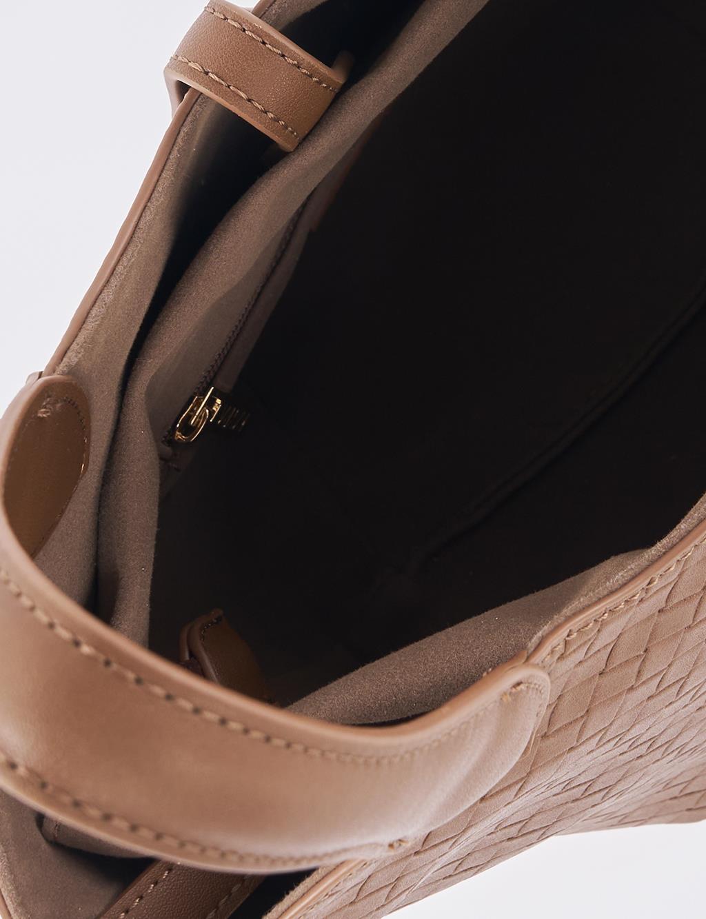 Faux Leather Handbag - Brown