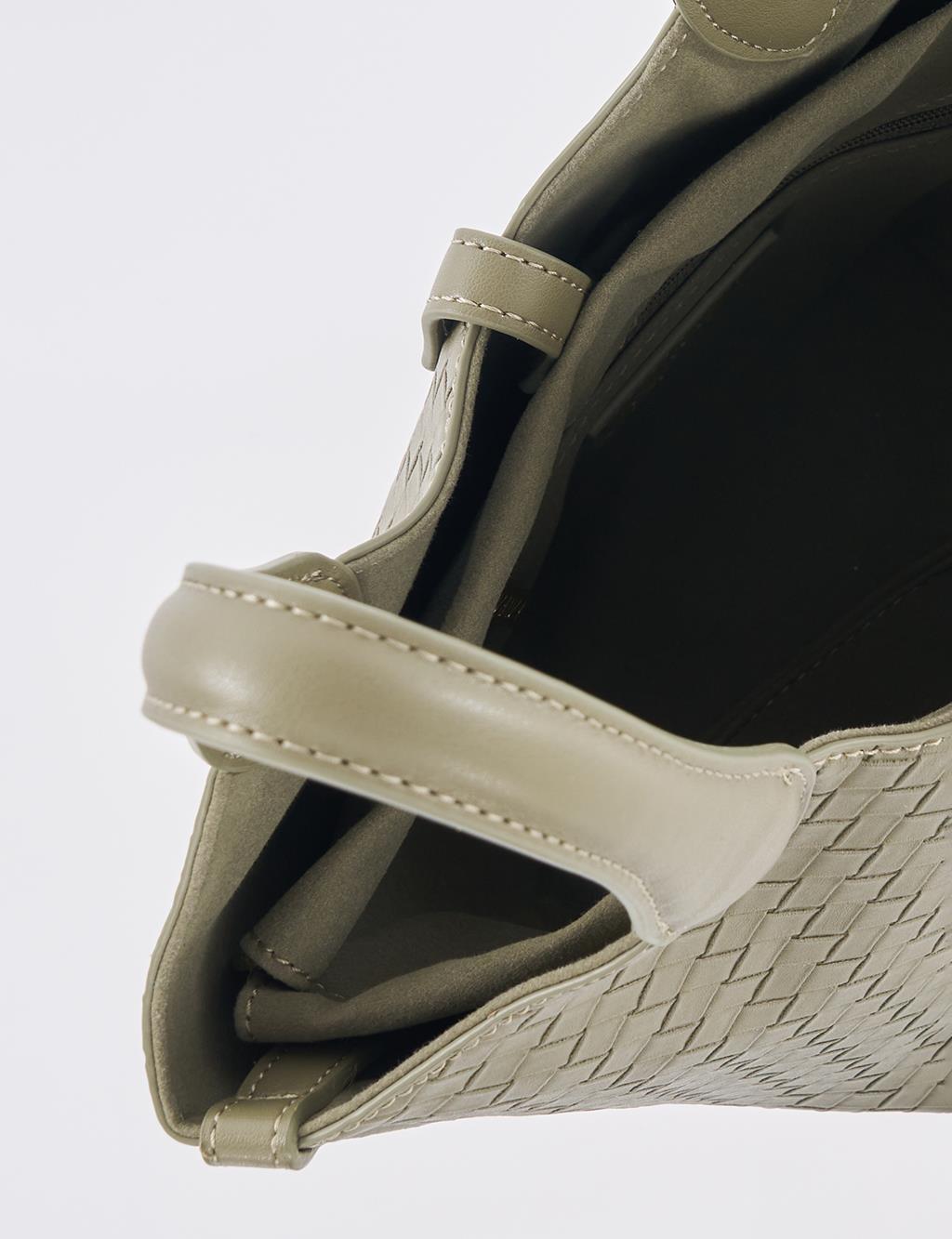 Faux Leather Handbag - Light Khaki