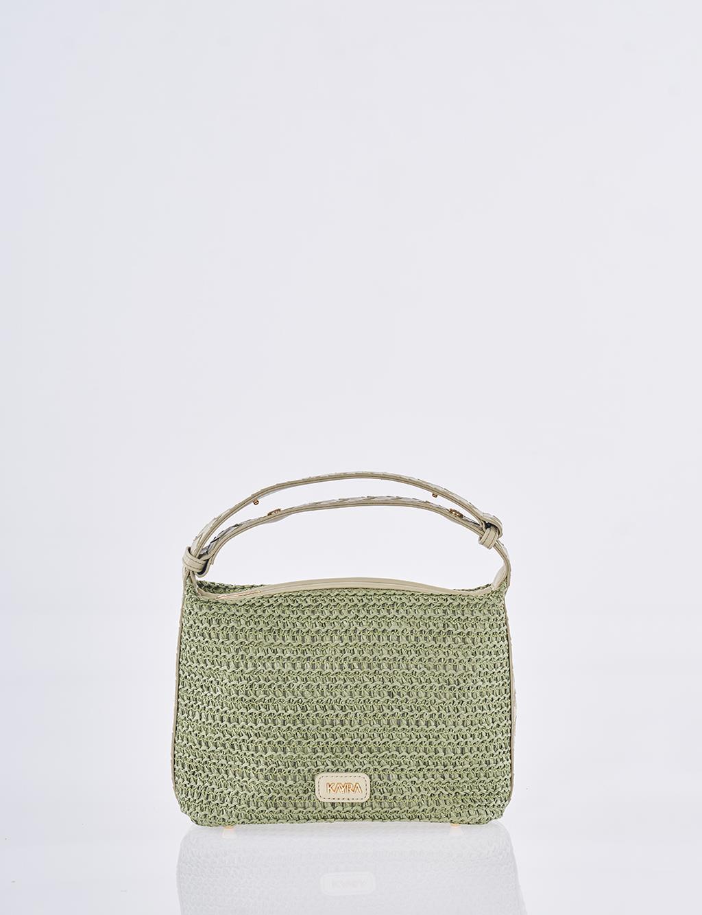 Straw Bag with Leather Trim - Mint