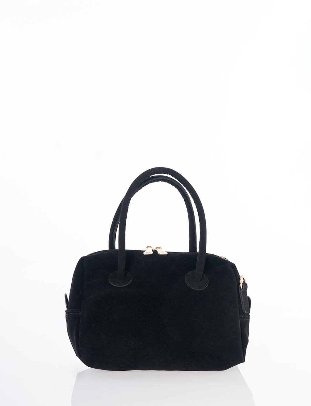 Logo Suede Handbag - Black