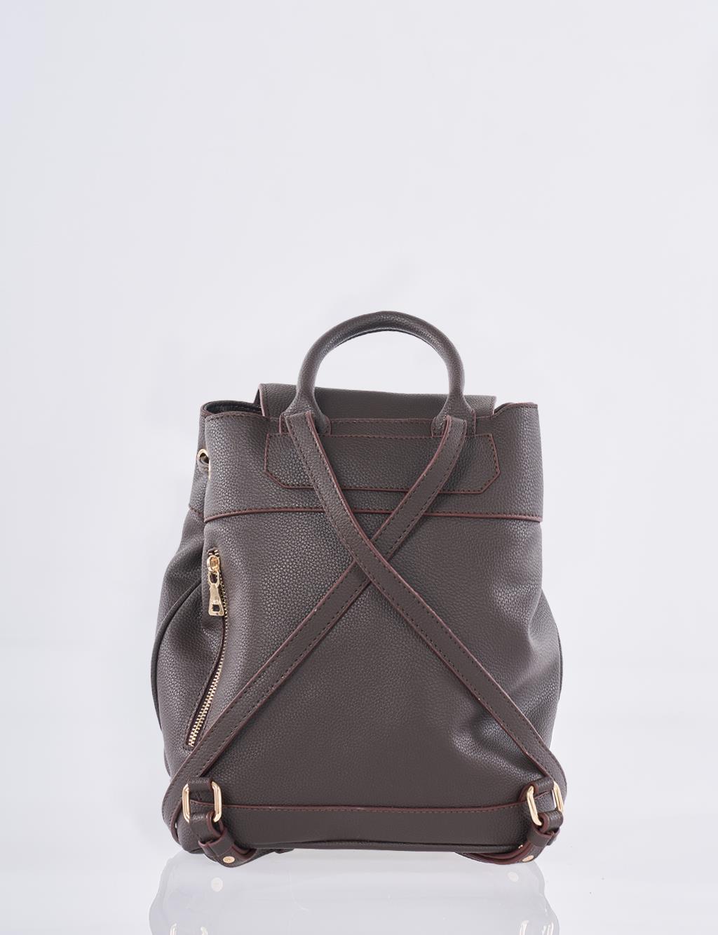 Faux Leather Backpack Dark Brown