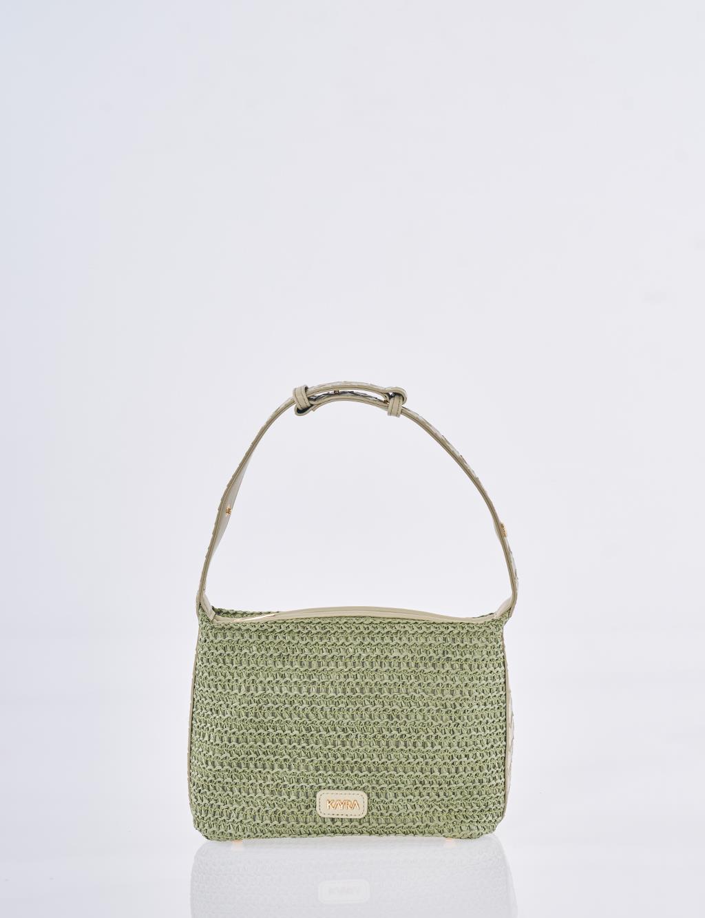 Straw Bag with Leather Trim - Mint