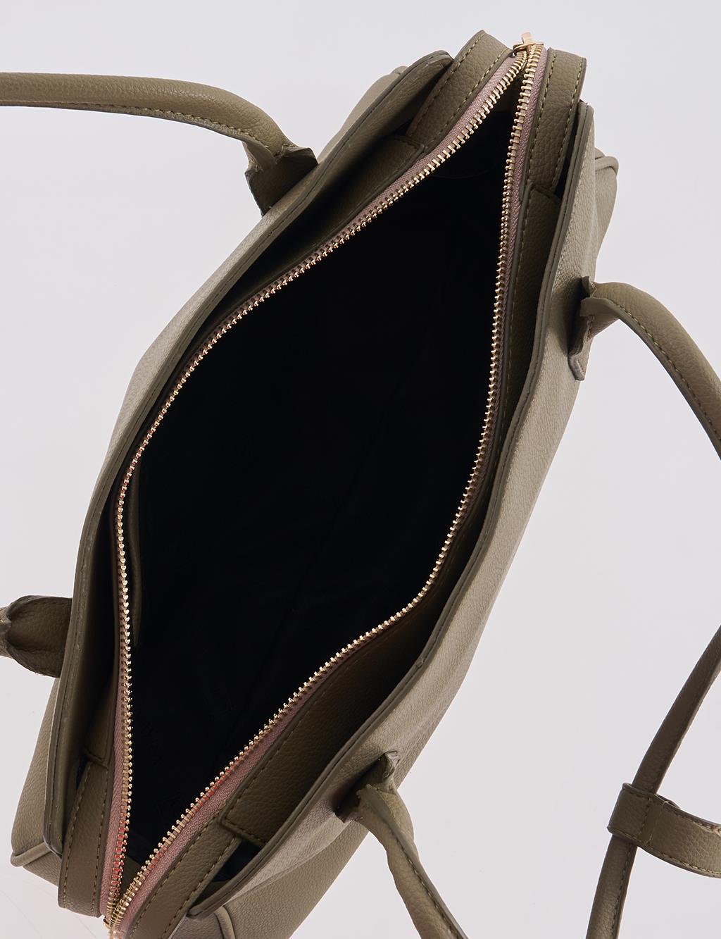 Faux Leather Shoulder Bag Khaki