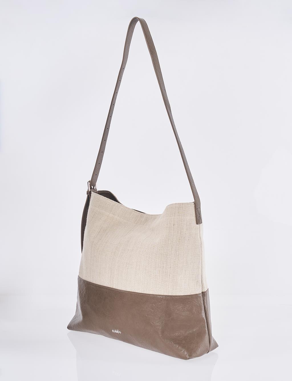 Leather-Trimmed Shopper Bag - Dark Brown