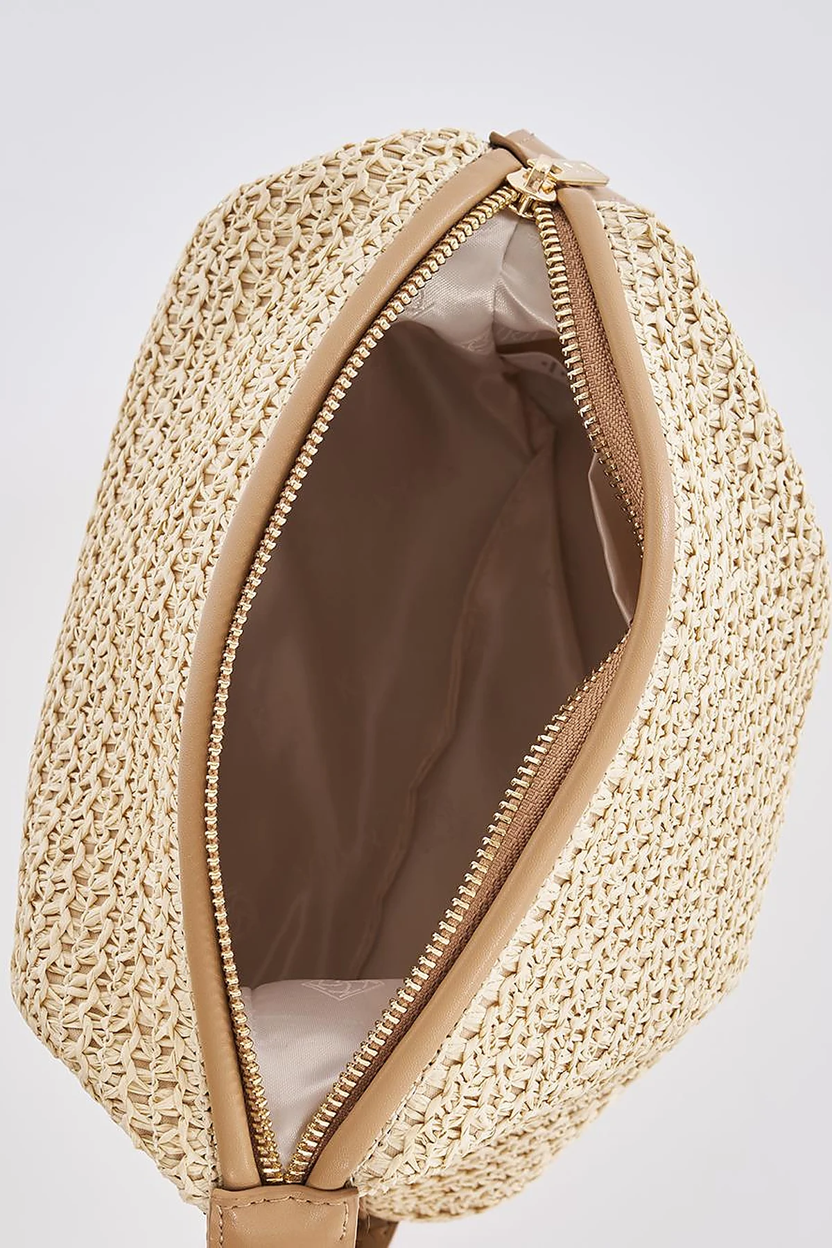 Straw Bag with Leather Trim - Cream